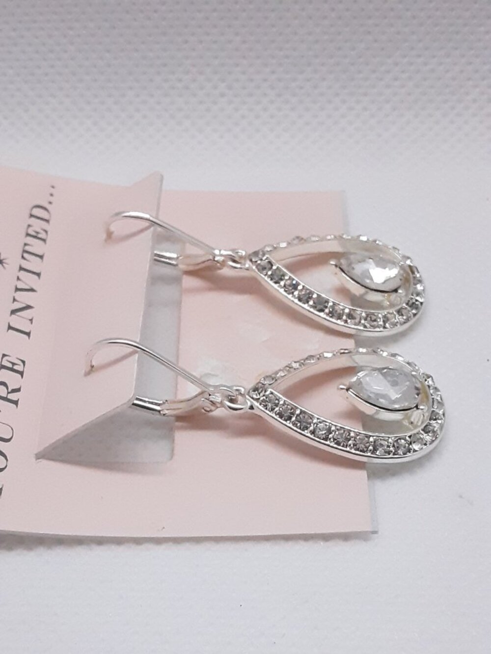 NEW lever back tear drop CZ earrings - Picture 4 of 7